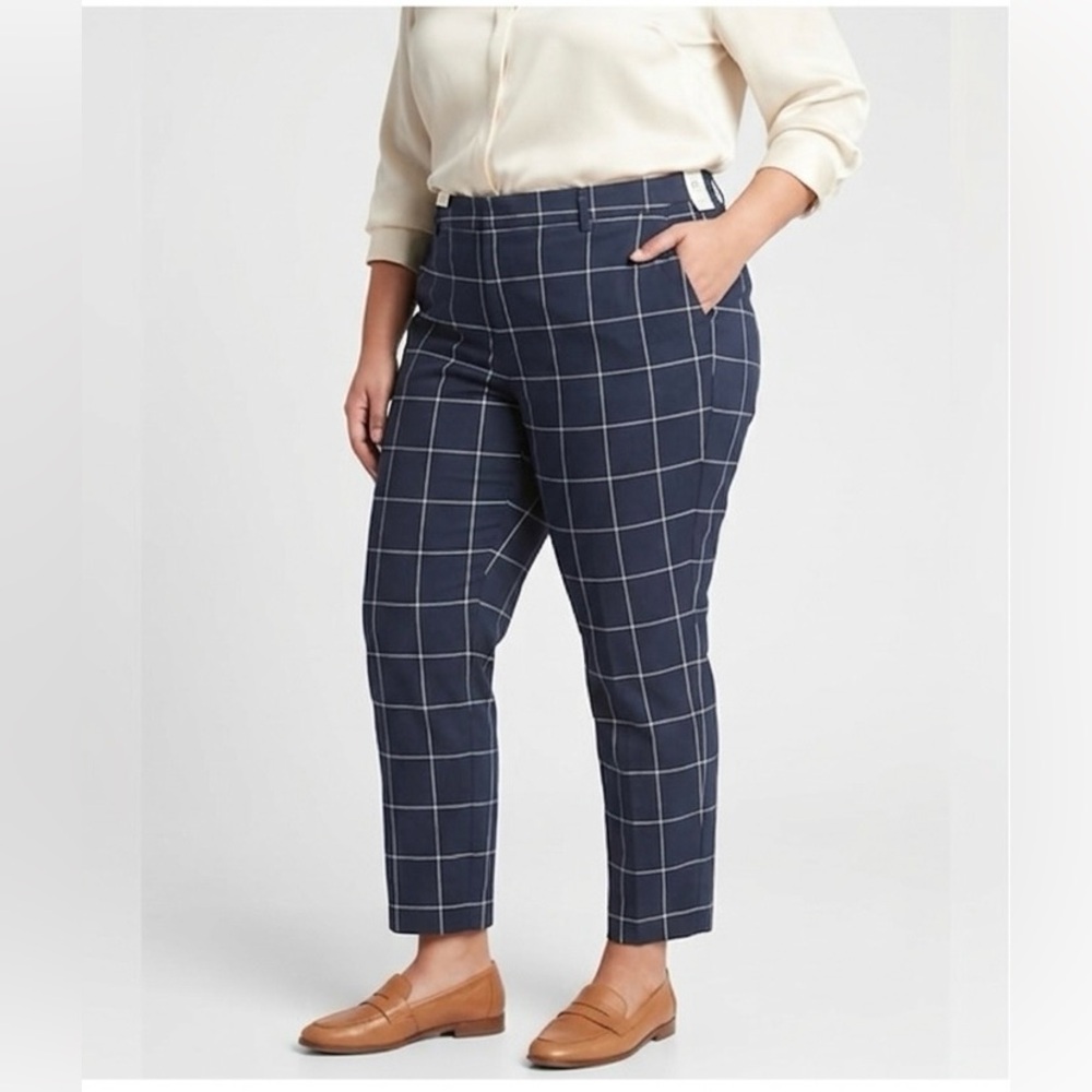 GAP Navy Windowpane Slim City Cropped Pants 18 NWT